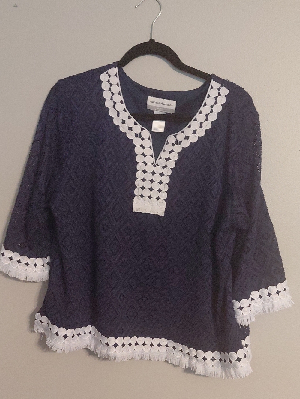 Alfred Dunner Navy Tunic with White Circle Lace Trim